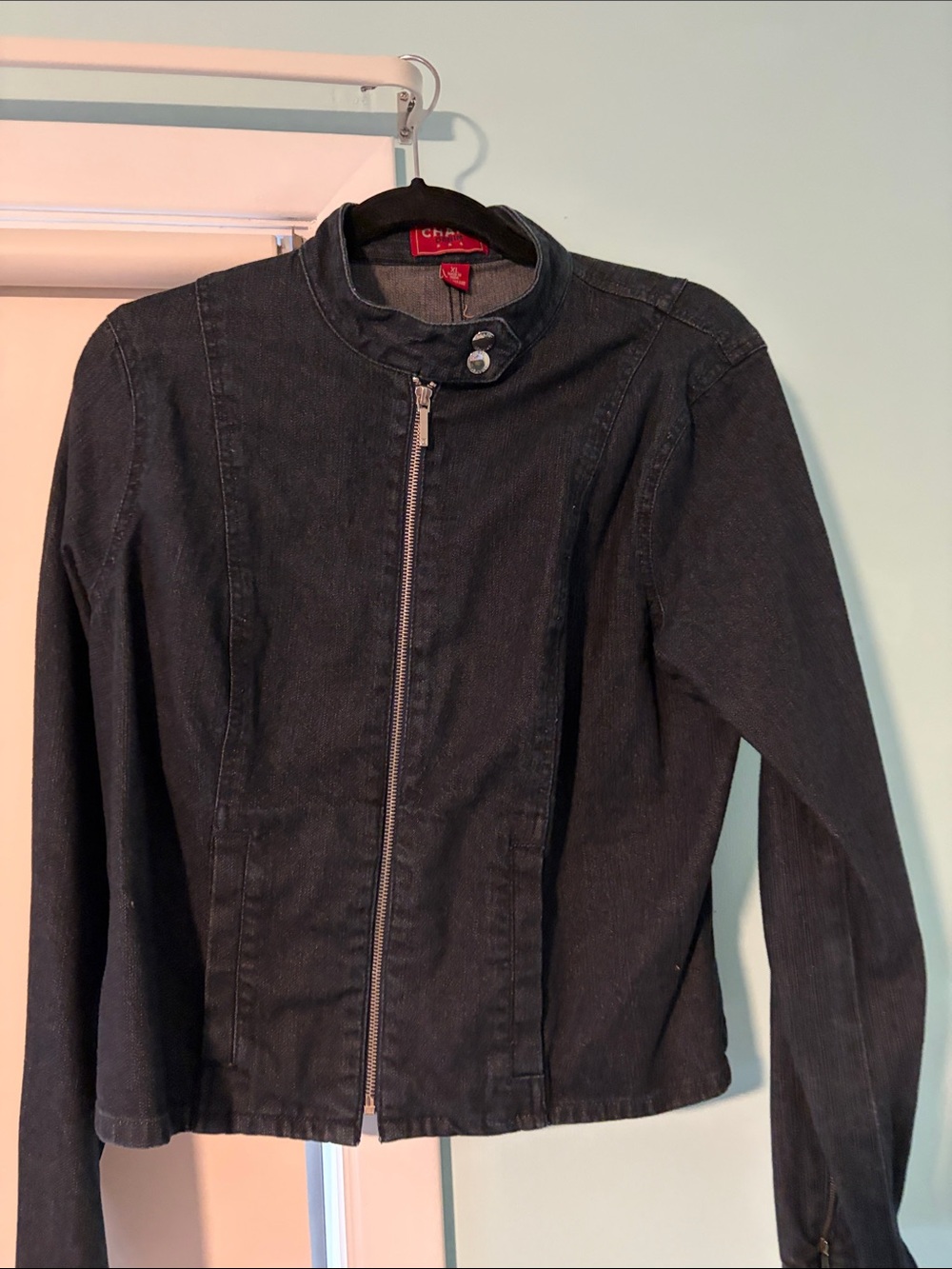 Chaps Black Denim Moto-Style Jacket